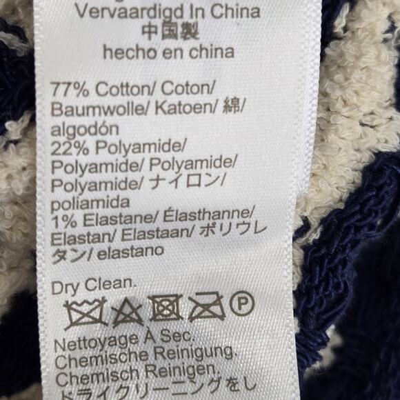 J Crew Cardigan Sweater Women Small Textured Crochet Lady Jacket Navy Blue Beige - Picture 9 of 9